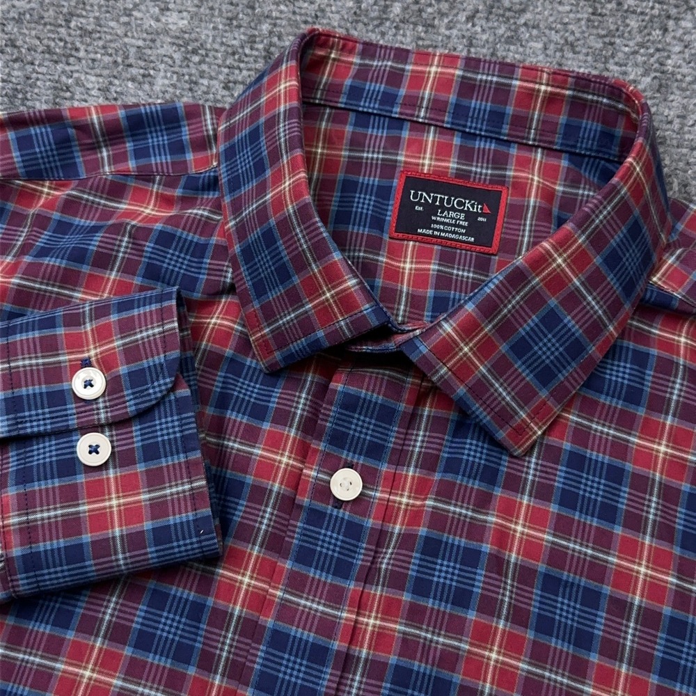 UNTUCKit Amaldo Wrinkle-Free Button Up Shirt Men's Large Red Plaid Long Sleeve